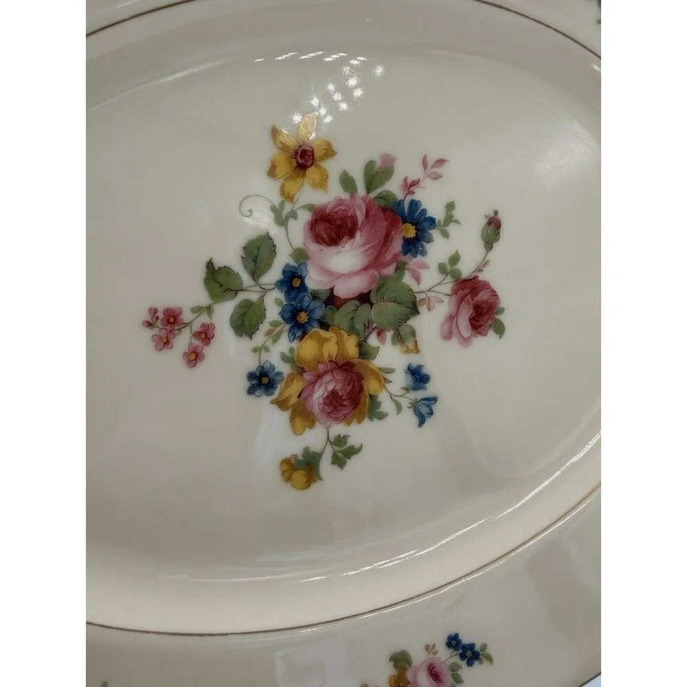 Vintage Czechoslovakia Floral Porcelain Serving Platter Gold Trim Oval 13” Roses